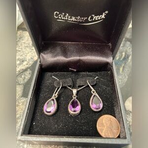 Coldwater Creek 16” necklace/purple pendant/earring set